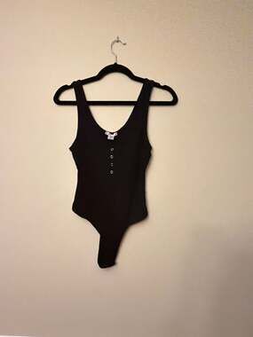 Bozzolo Black Ribbed Henley Bodysuit Size Medium